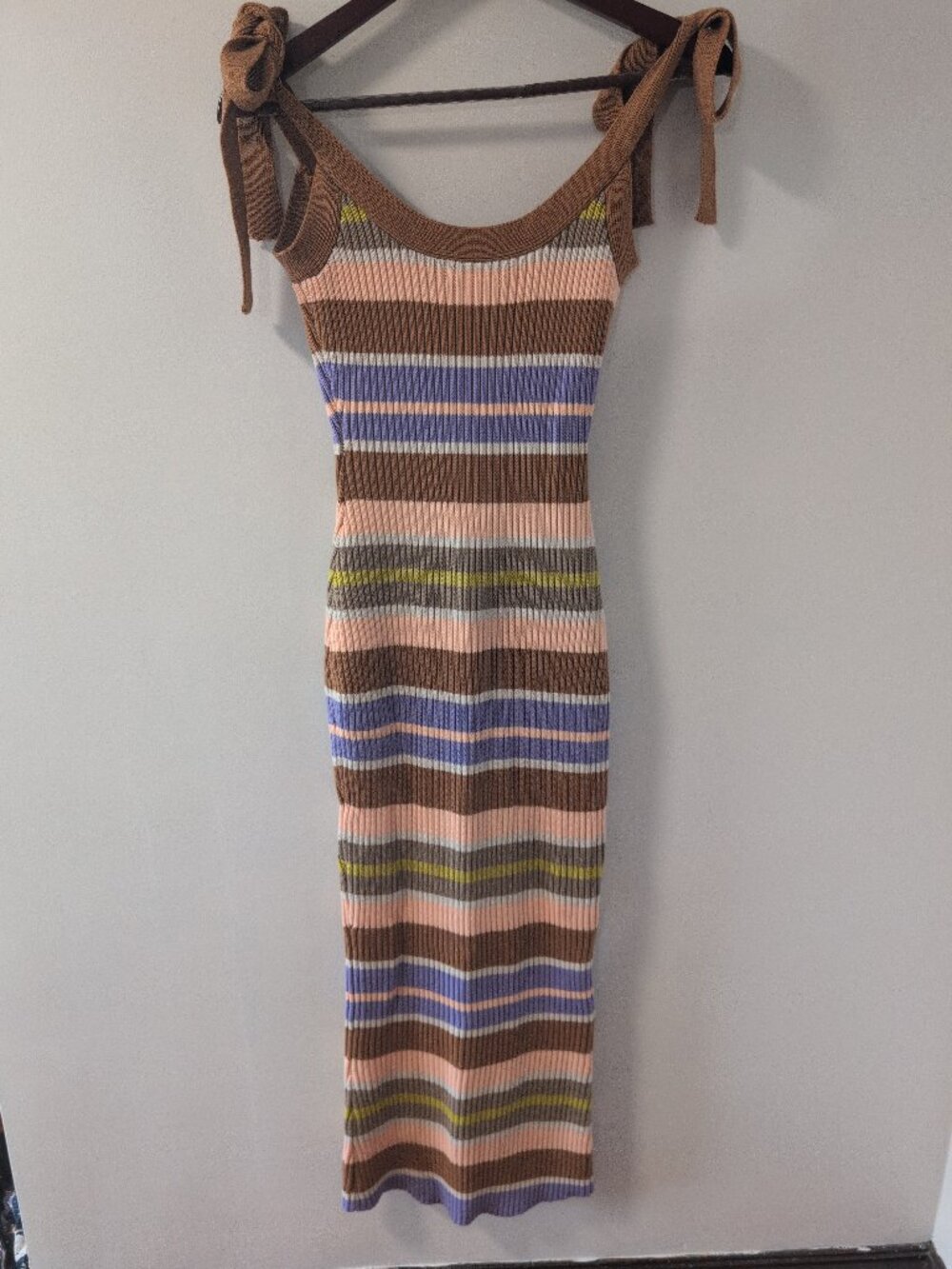 Mable Ribbed Tie Shoulder Striped Dress